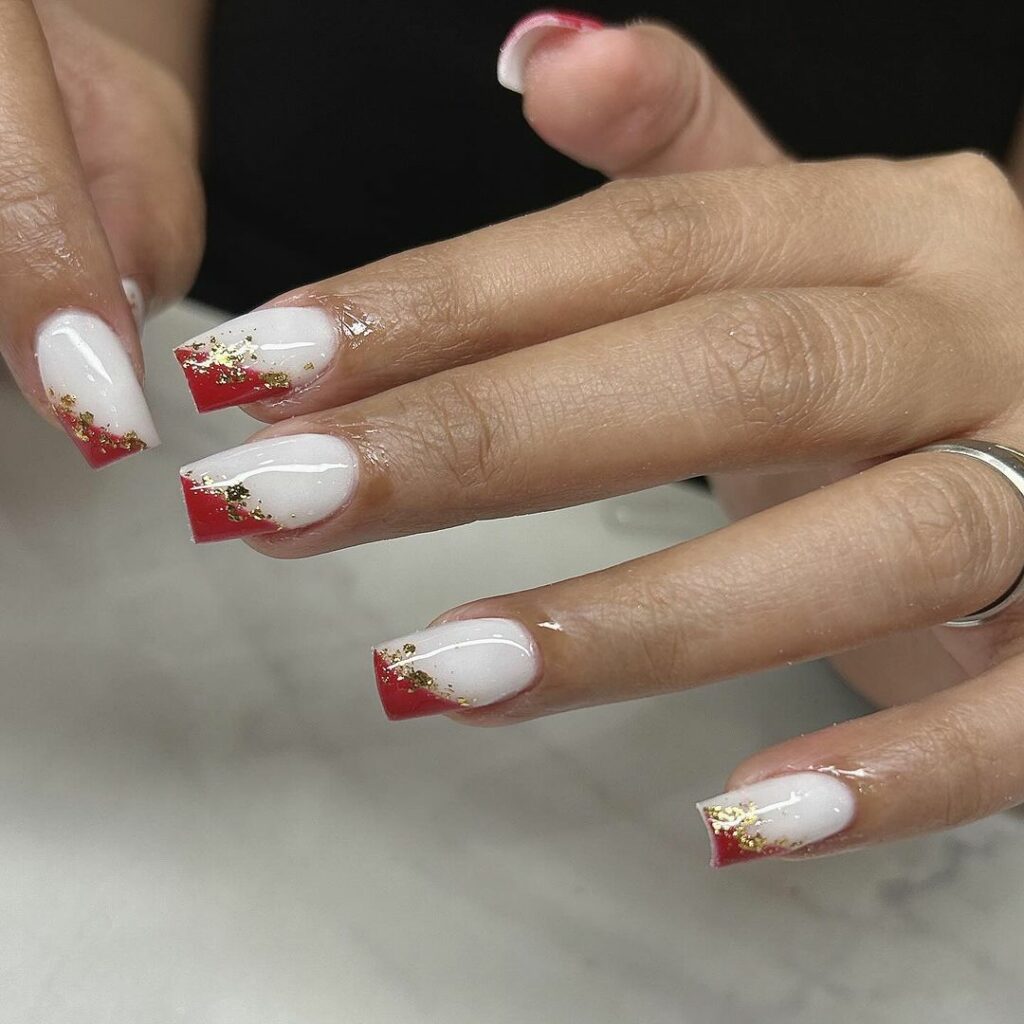 Red and White Acrylic Nails