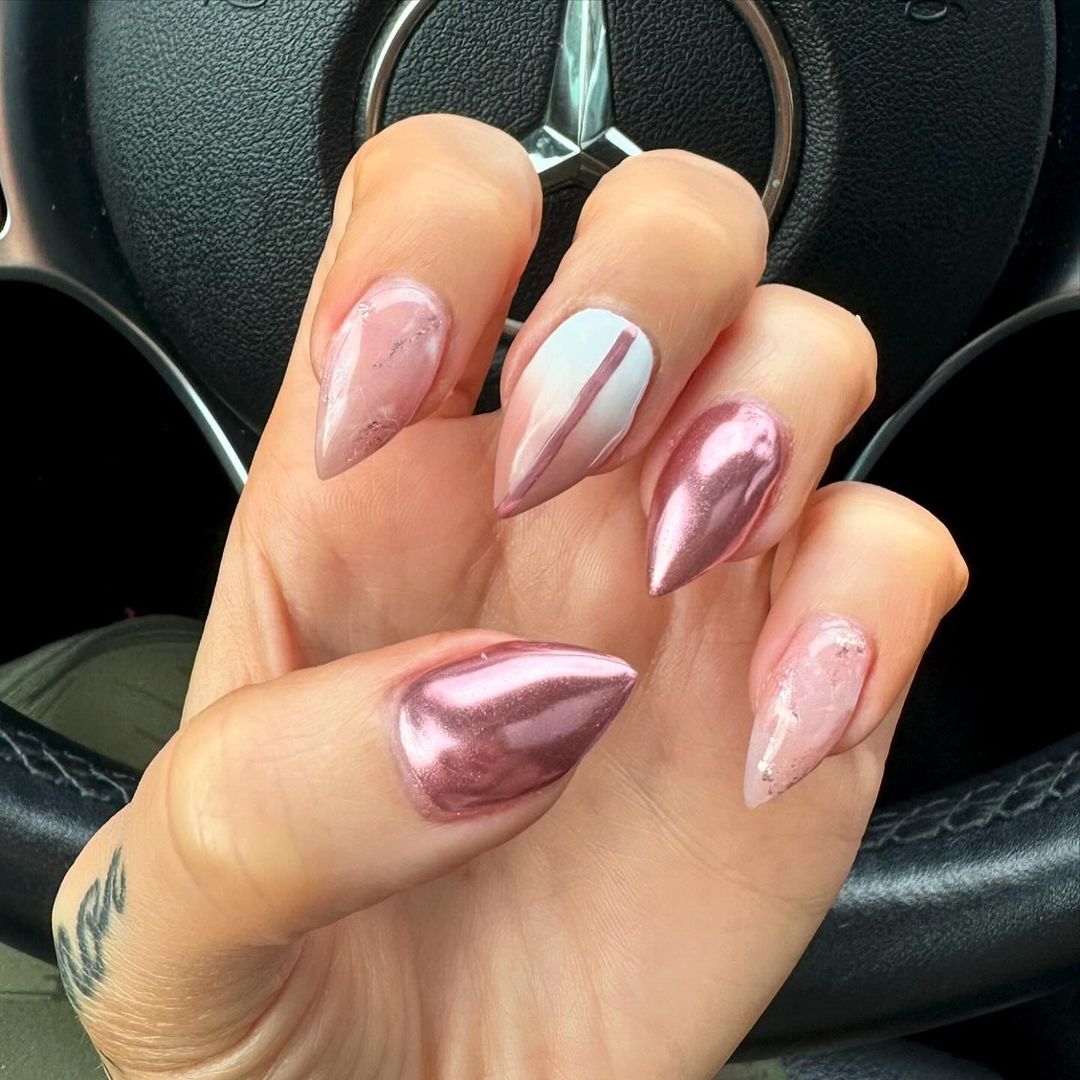 Rose Gold Nails with Diamonds