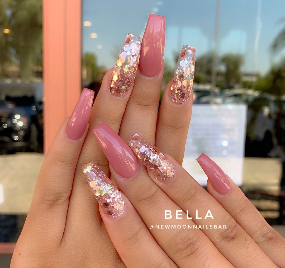 Rose Gold Nails with Diamonds