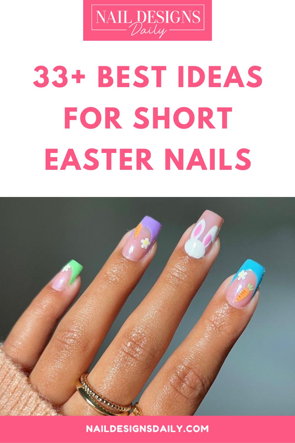 pinterest image for an article about   Short Easter Nails