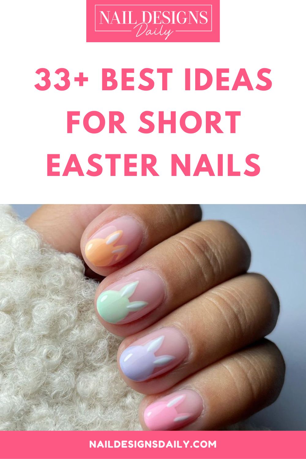 pinterest image for an article about   Short Easter Nails