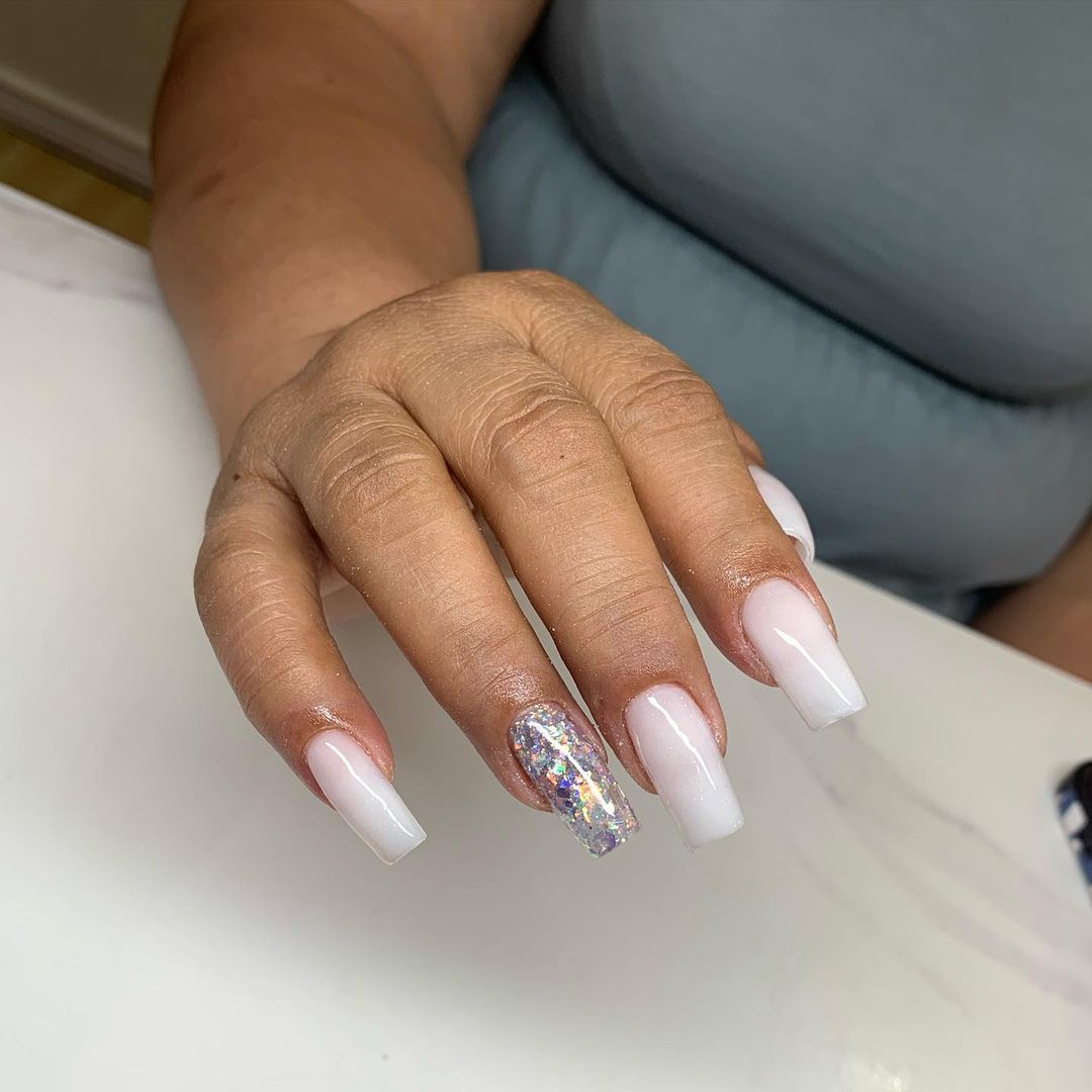 Silver and White Prom Nails