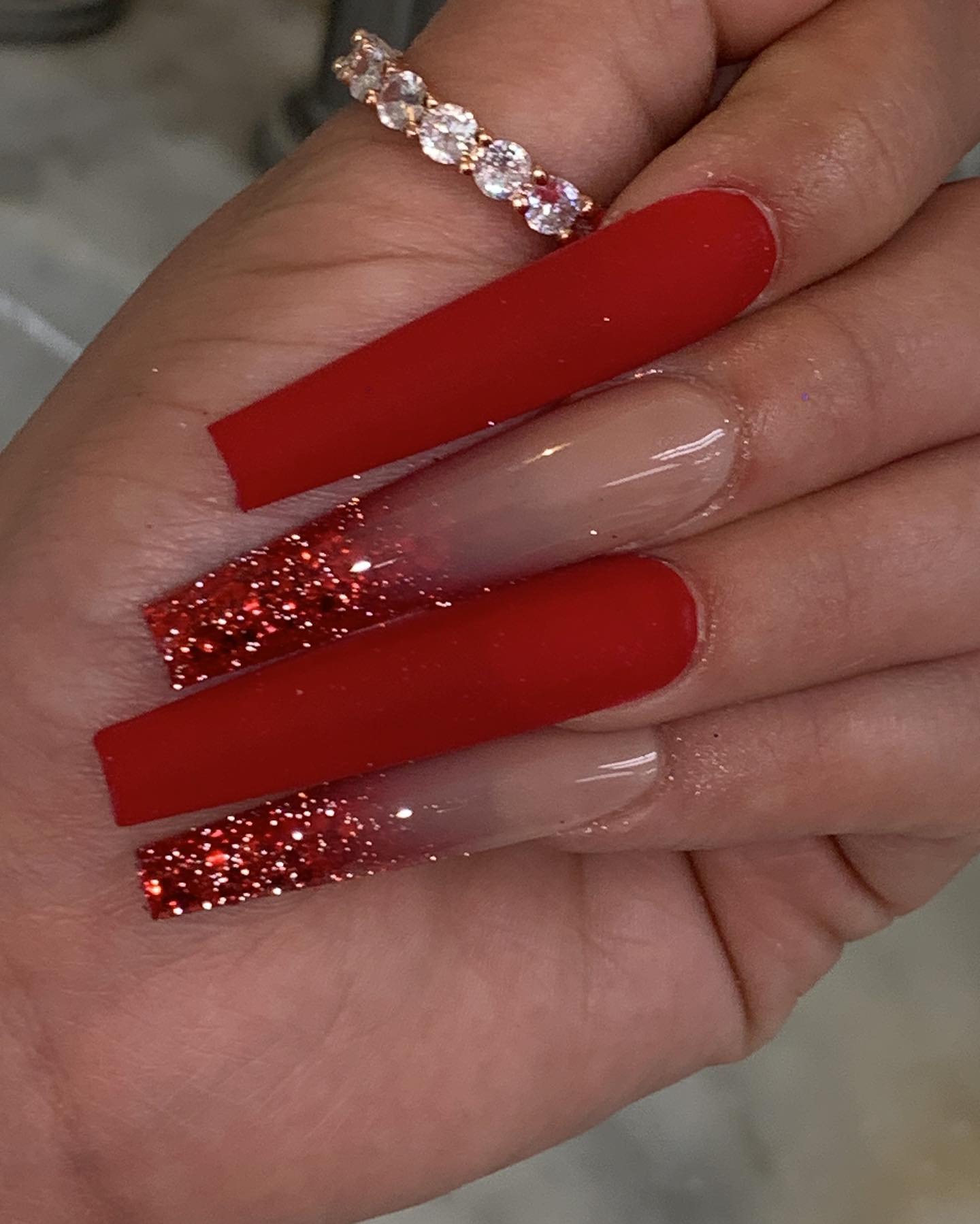 Sparkly Red Tip Nails