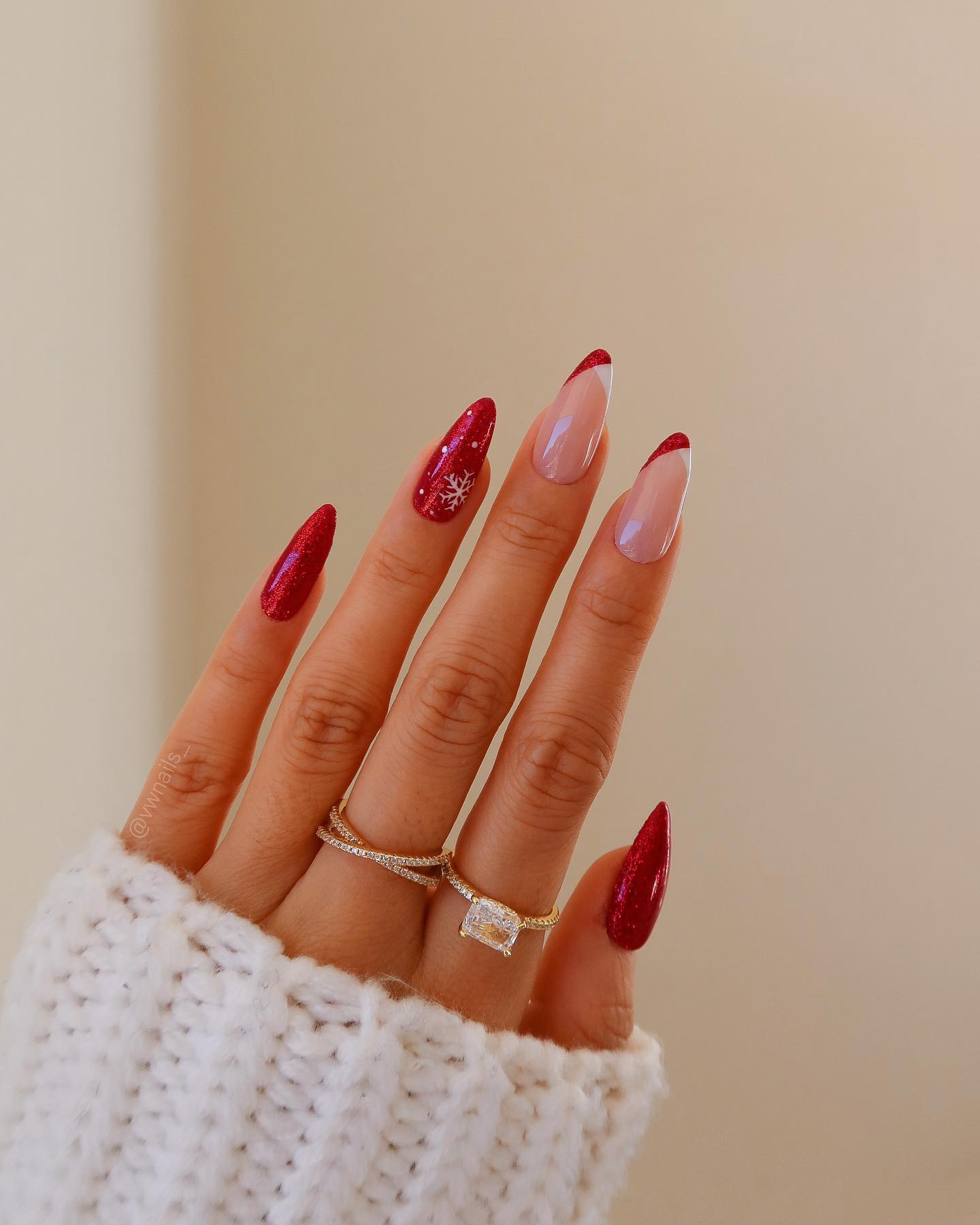 Sparkly Red Tip Nails