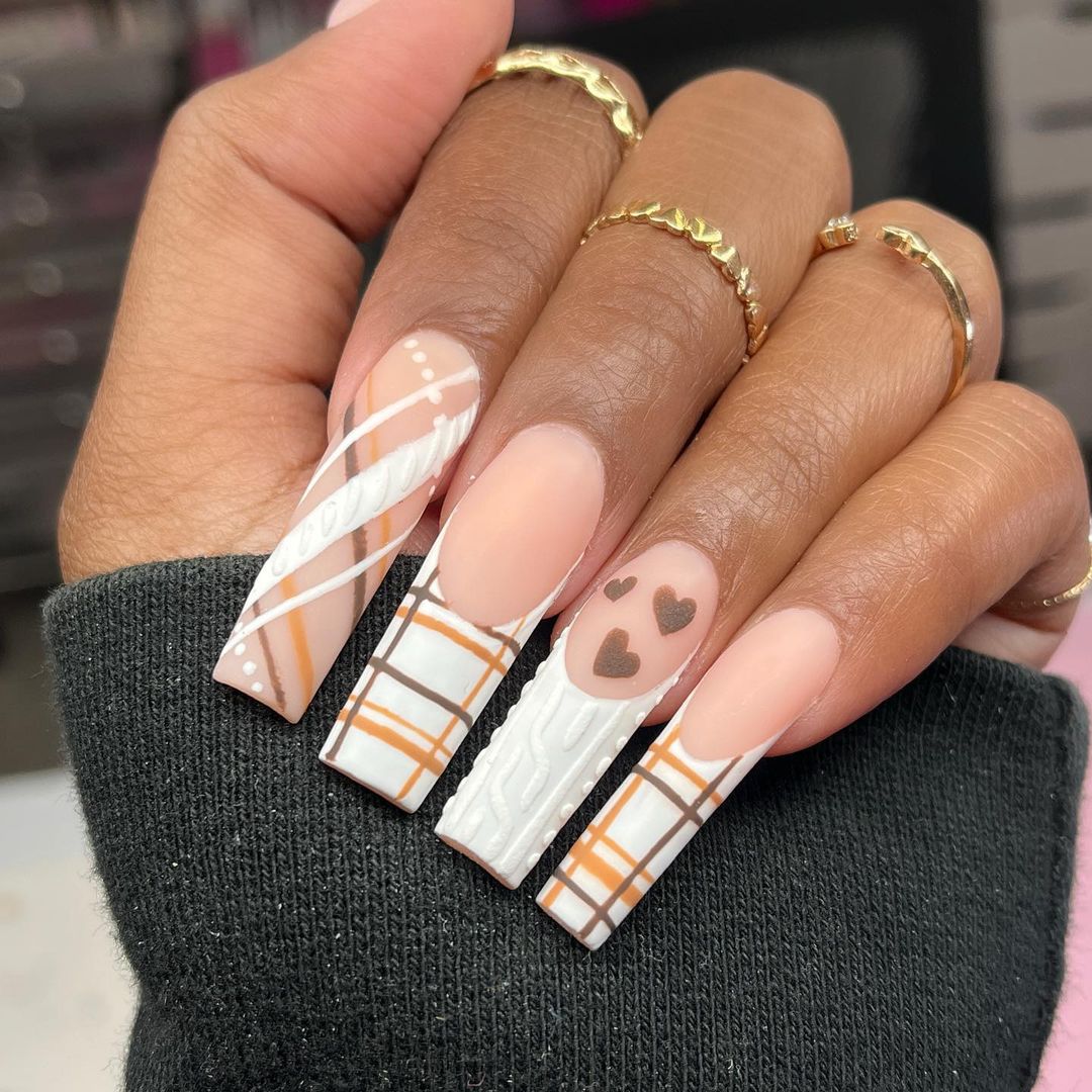 Tan and White Nails