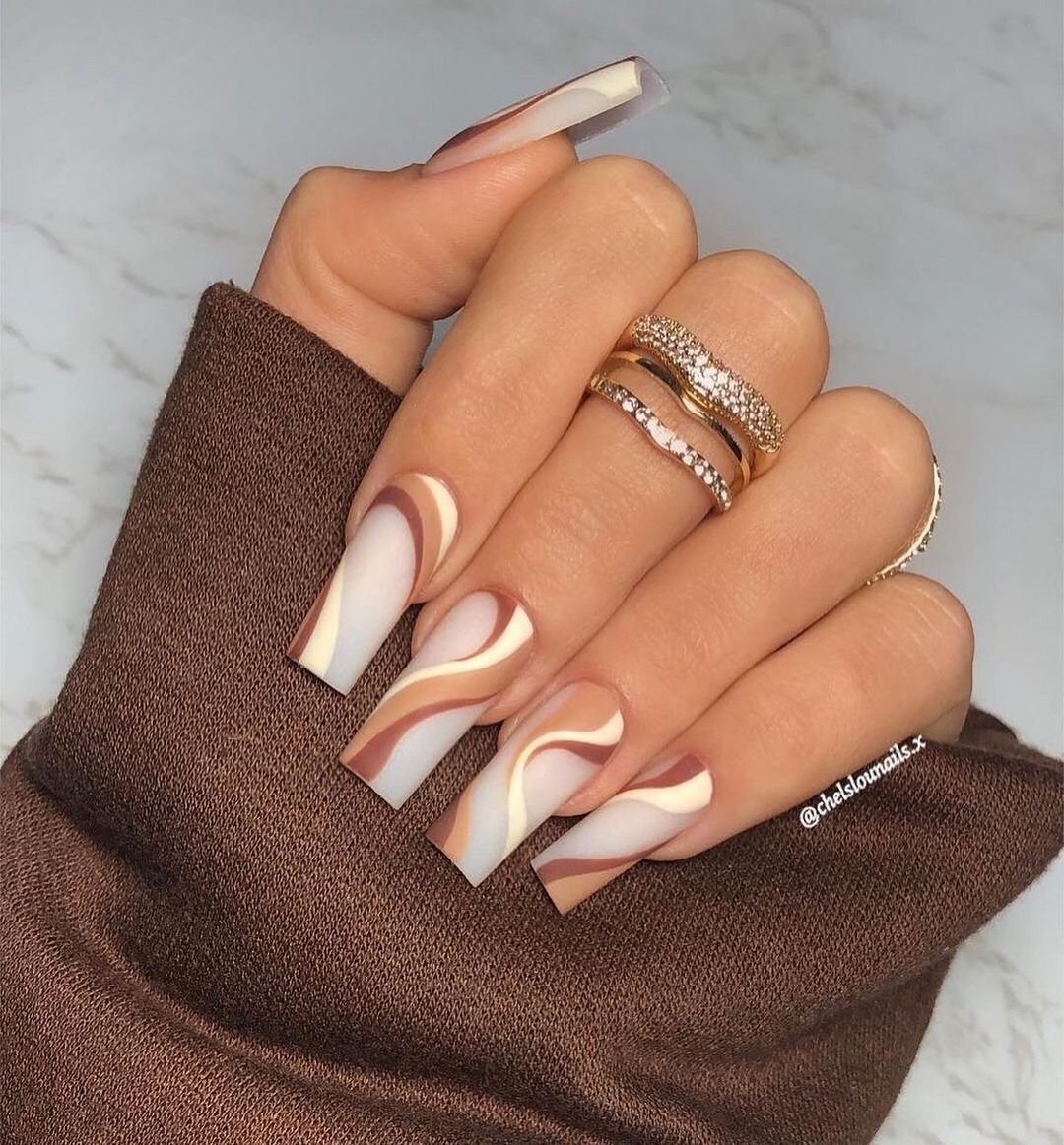 Tan and White Nails