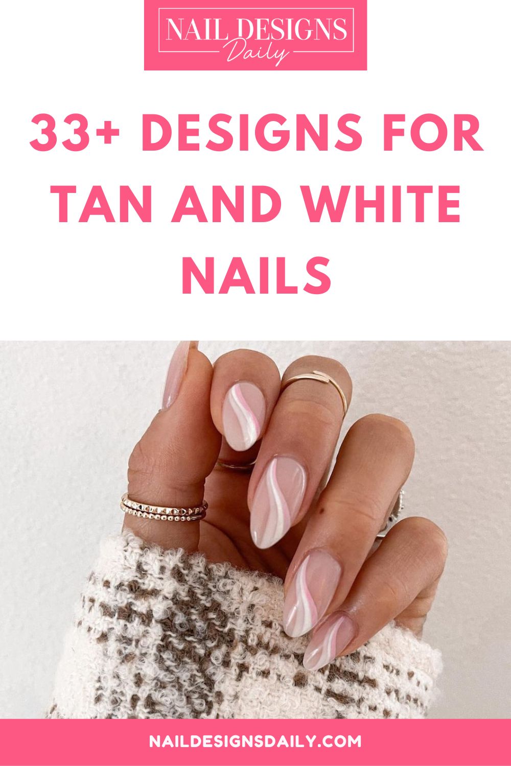 pinterest image for an article about  Tan and White Nails
