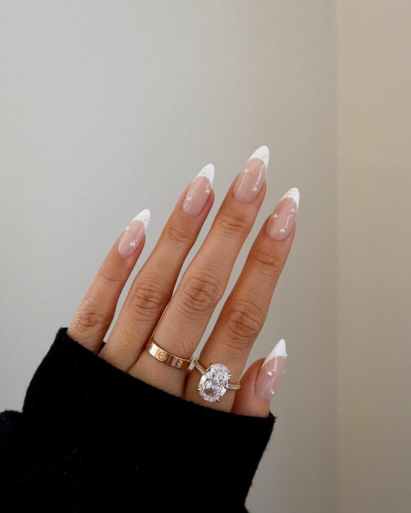 White Short Nails with Diamonds