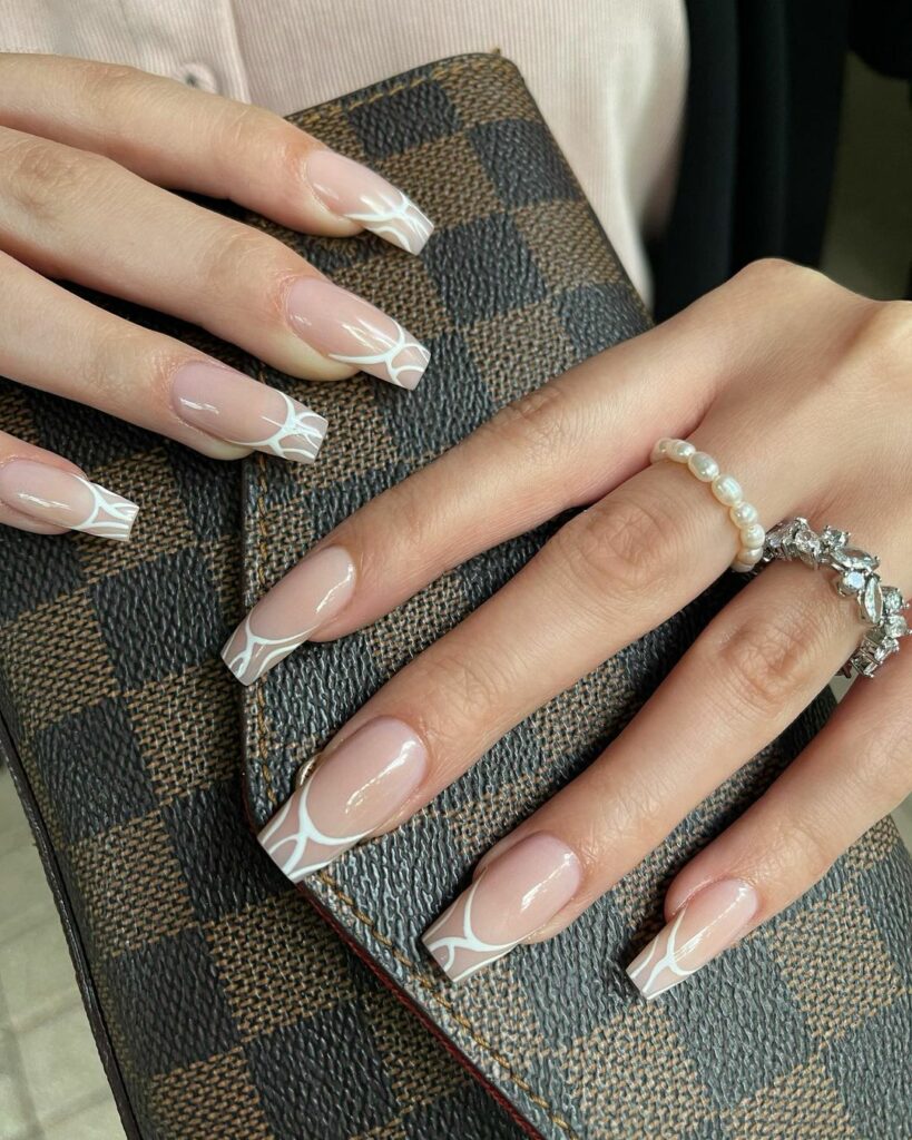 White and Silver French Tip Nails