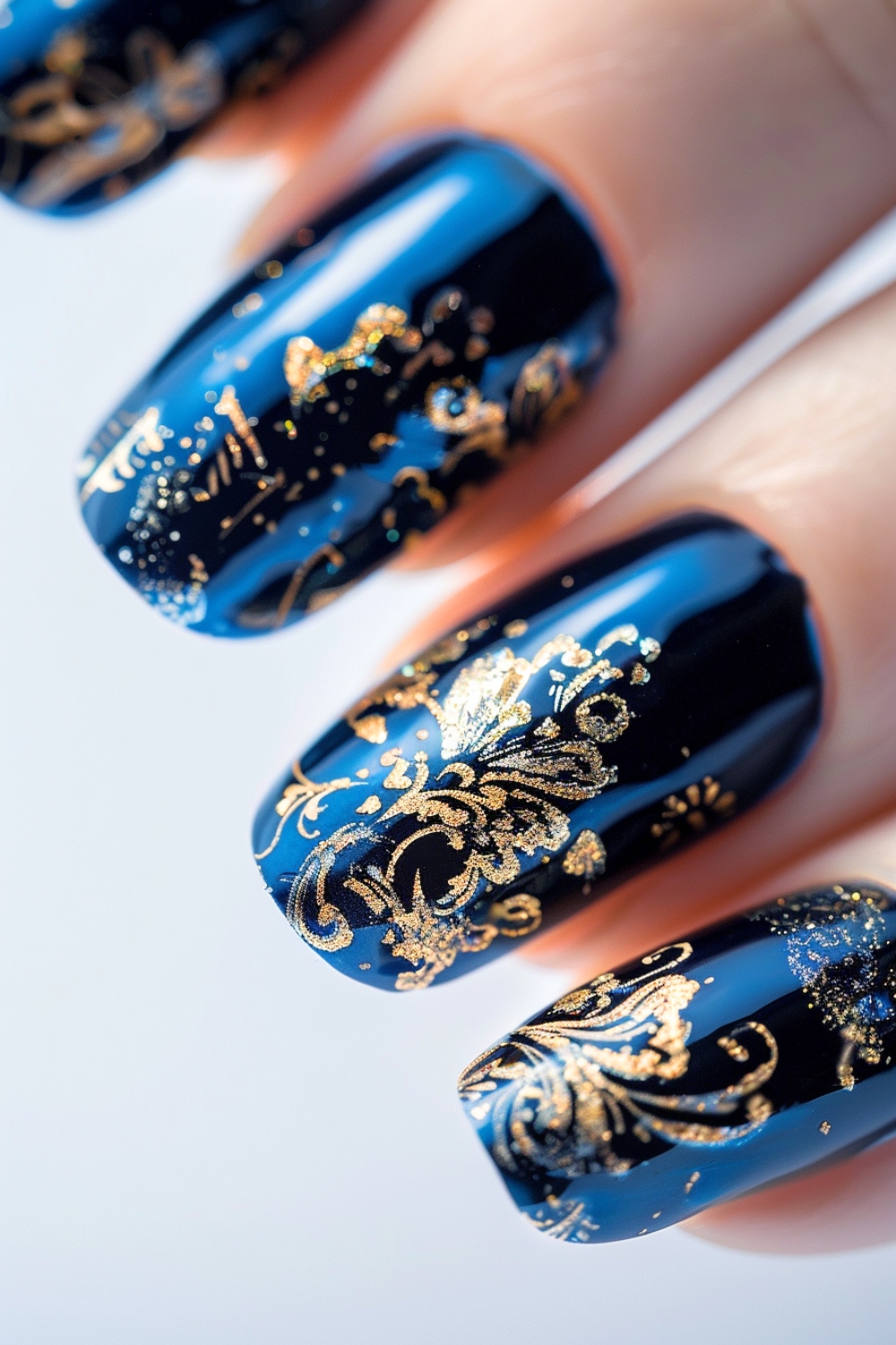 navy blue and gold nails
