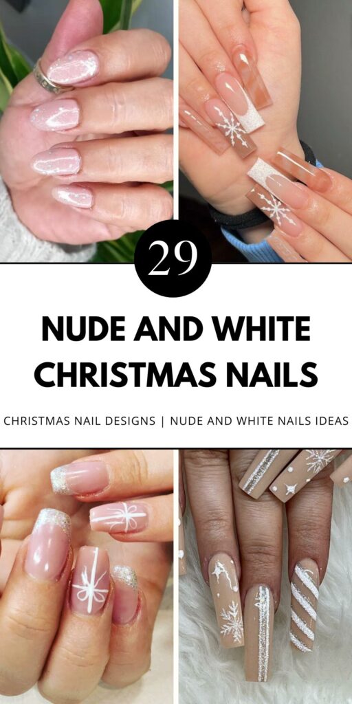nude and white christmas nails