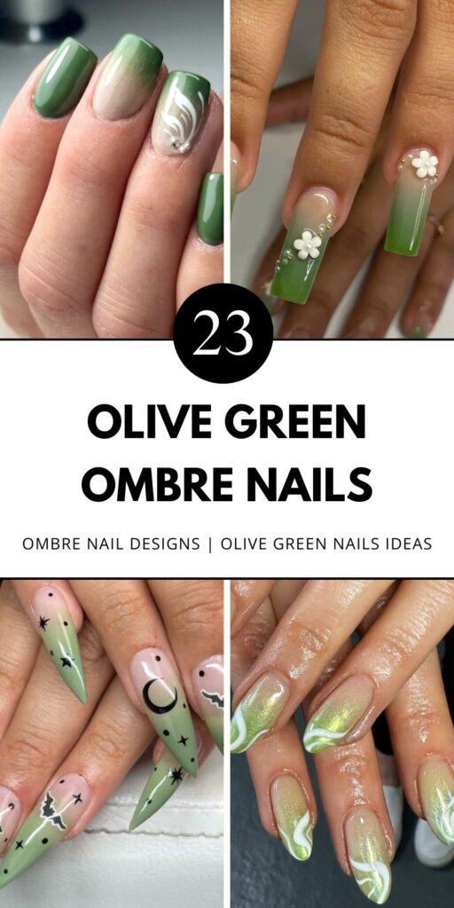 olive green ombre nails