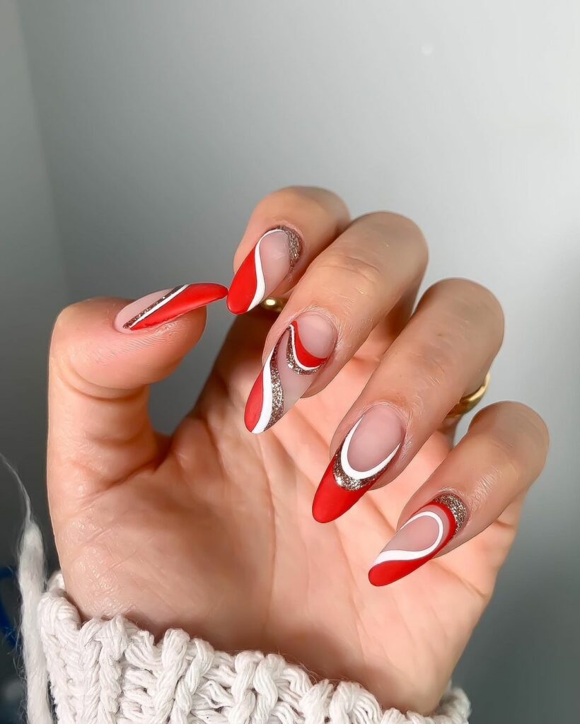 red glitter french tip nails