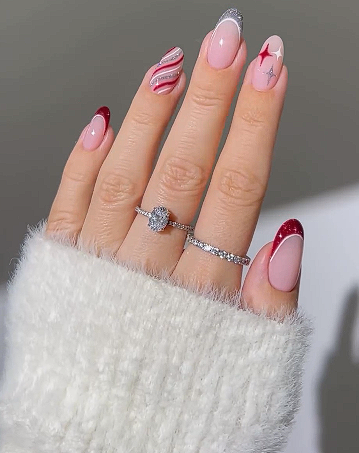 red glitter french tip nails