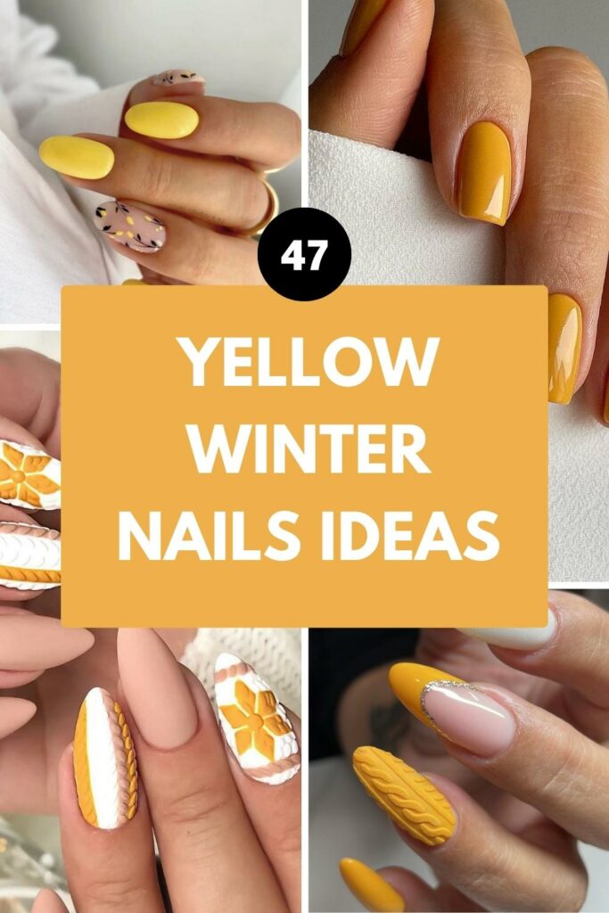 pinterest image to save ideas for yellow winter nails